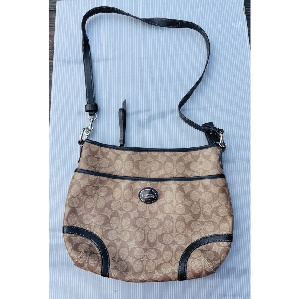 COACH Signature Logo‎ Shoulder Bag Women's Brown Coated Canvas Leather Bag $399